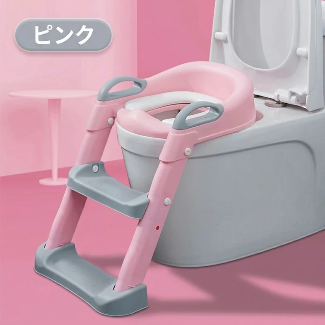 【ママも安心】子どもがひとりでトイレできた！ステップ一体型補助便座 安心・安全設計 折りたたみ収納